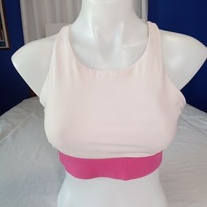 Fabletics Ella No-Bounce Criss Cross High Impact Sports Bra M Pads Ivory Pink